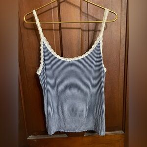 aerie women's extra large spaghetti strap white / blue striped top